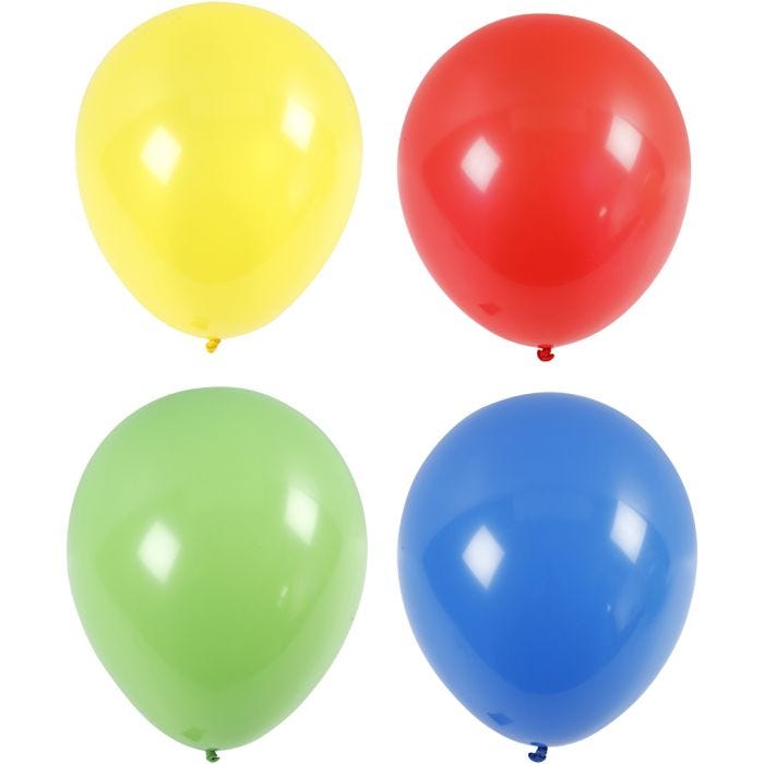 Ballons, géant, 41 cm, bleu, vert, rouge, jaune, 4pièces/ 1 Pq.