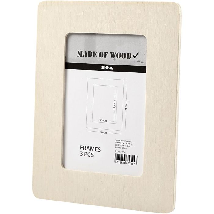 Cadre en bois, dim. 16x21,5x0,8 cm, 3 pièces/ 1 Pq.