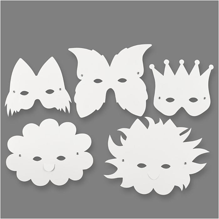 Masques - Élastiques inclus, H : 15-20 cm, 230 gr, blanc, 5pièces/ 1 Pq.