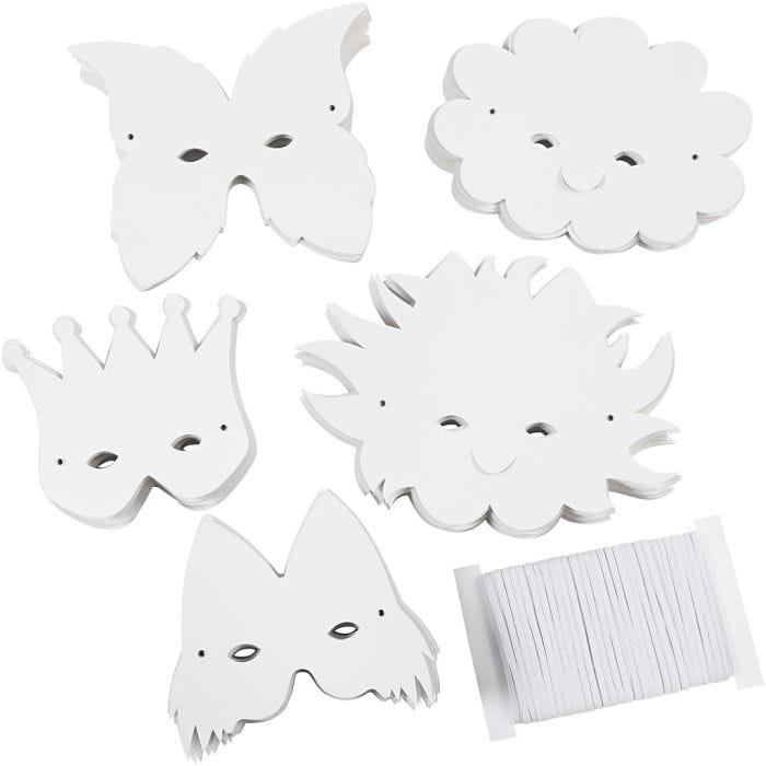 Masques - Élastiques inclus, H : 15-20 cm, 230 gr, blanc, 100ass./ 1 Pq.