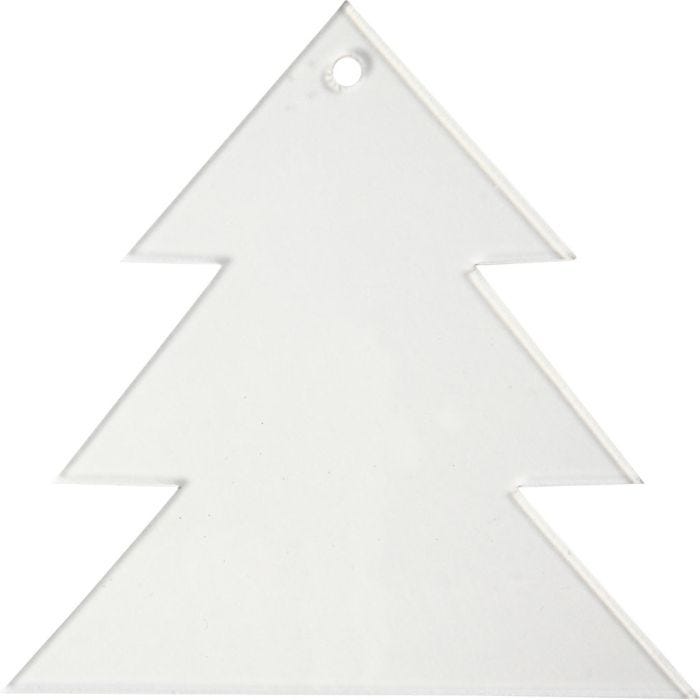 Décorations en acrylique, arbre de Noël, H : 8 cm, ép. 2 mm, 5pièces/ 1 Pq.