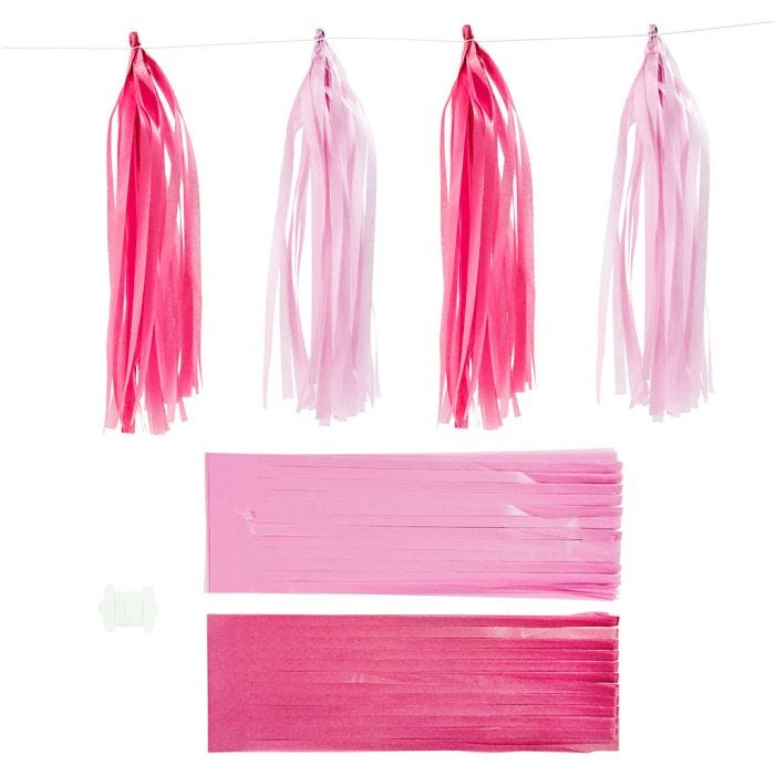 Pompons en papier, 12x35 cm, rose, rose clair, 12pièces/ 1 Pq.