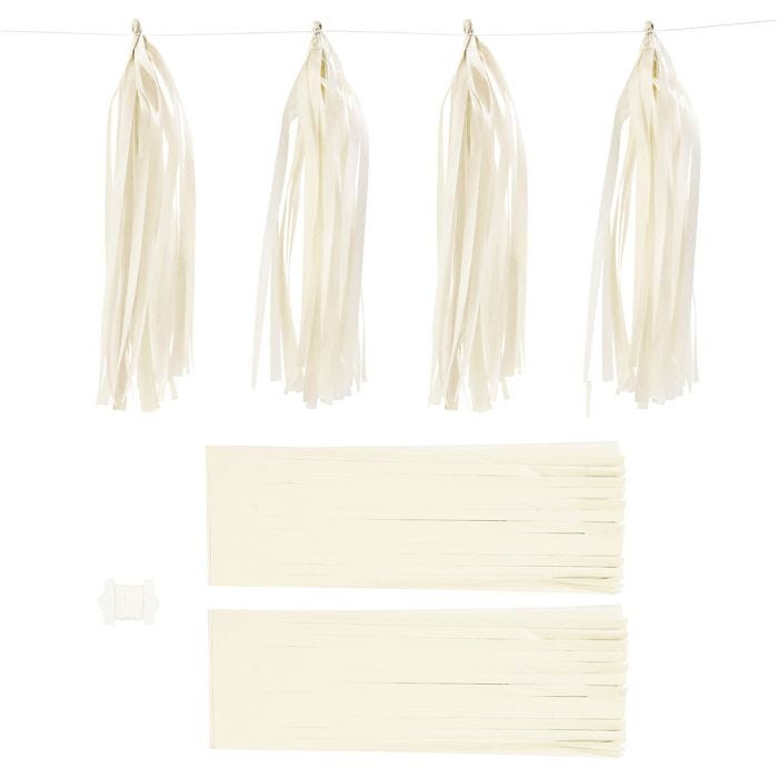 Pompons en papier, dim. 12x35 cm, 14 gr, blanc cassé, 12pièces/ 1 Pq.