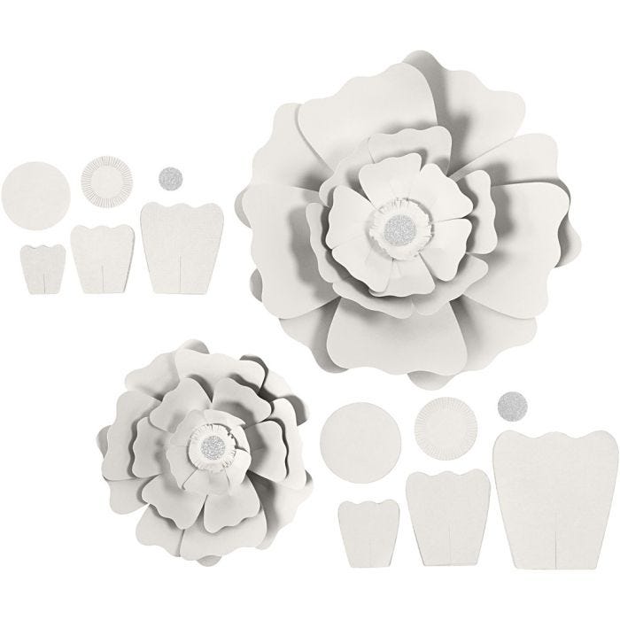Fleurs en papier, d 15+25 cm, 230 gr, blanc, 2pièces/ 1 Pq.
