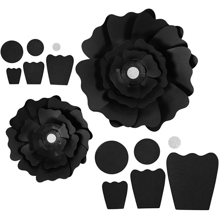 Fleurs en papier, d 15+25 cm, 230 gr, noir, 2pièces/ 1 Pq.