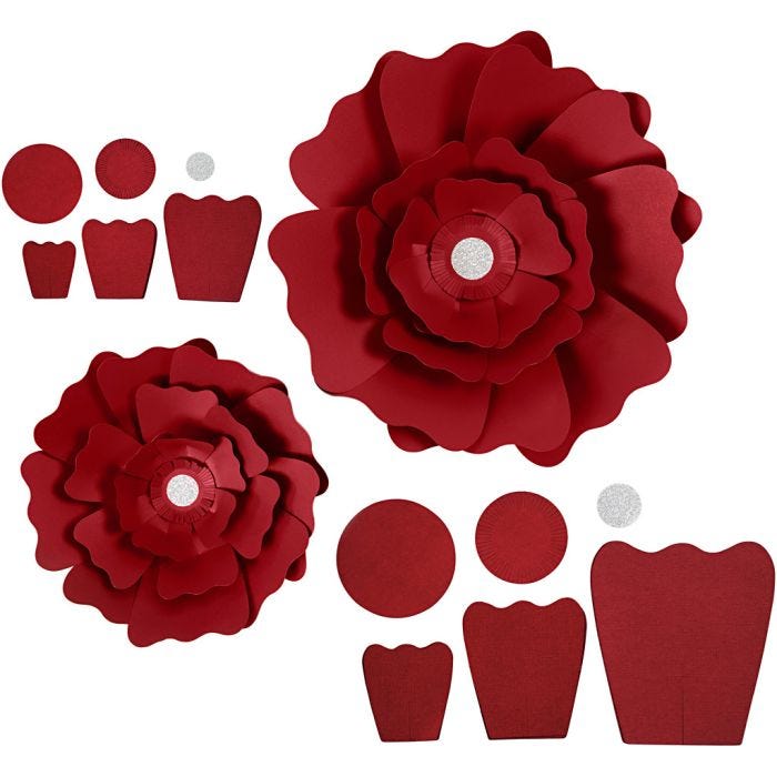 Fleurs en papier, d 15+25 cm, 230 gr, rouge, 2pièces/ 1 Pq.