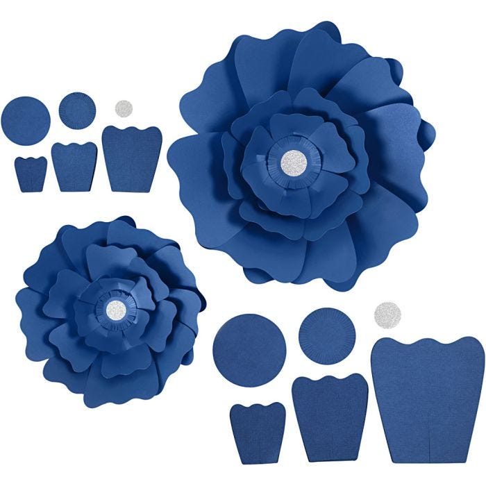 Fleurs en papier, d 15+25 cm, 230 gr, bleu, 2pièces/ 1 Pq.