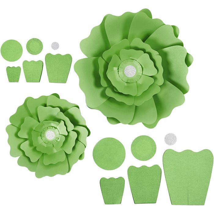 Fleurs en papier, d 15+25 cm, 230 gr, vert, 2pièces/ 1 Pq.