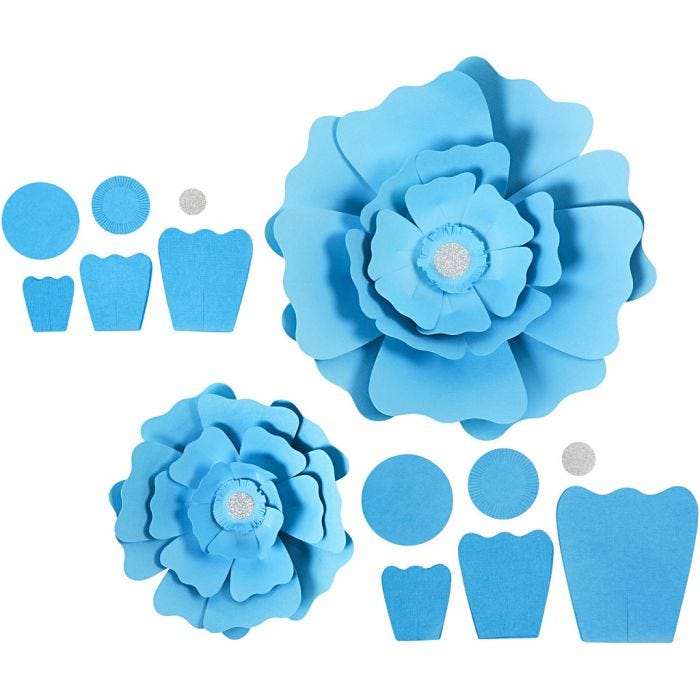 Fleurs en papier, d 15+25 cm, 230 gr, bleu clair, 2pièces/ 1 Pq.