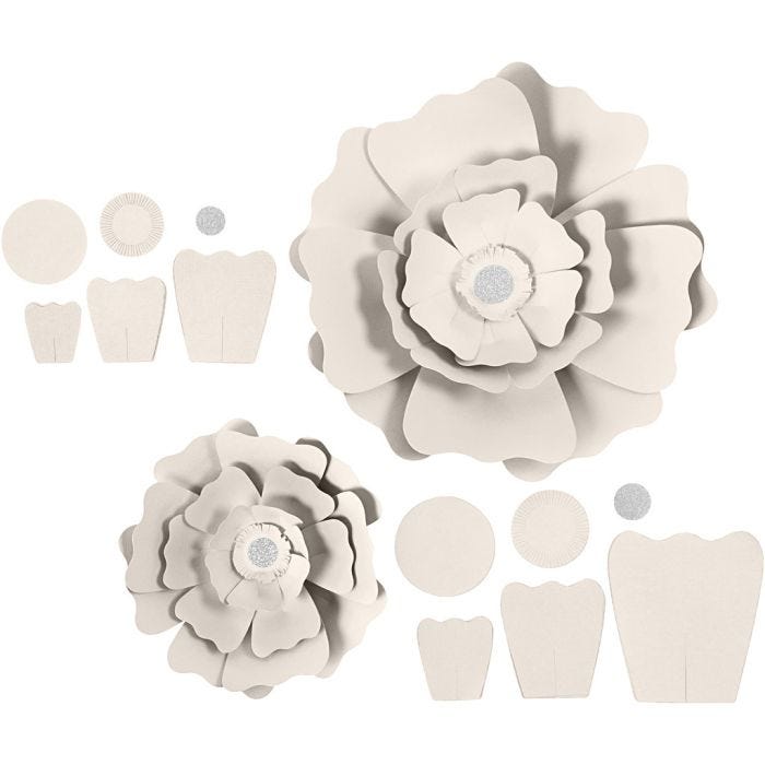 Fleurs en papier, d 15+25 cm, 230 gr, blanc cassé, 2pièces/ 1 Pq.