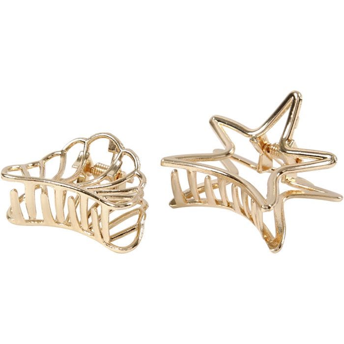 Pince à cheveux, L : 44 mm, L : 36 mm, doré, 2 pièces/ 1 Pq.