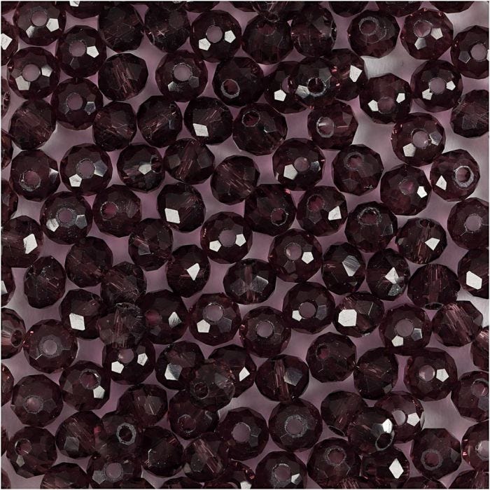 Perles à facettes, d 4 mm, diamètre intérieur 1 mm, violet, 45pièces/ 1 Pq.