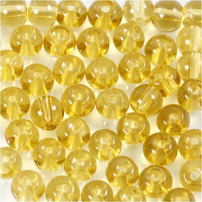 Perles en verre, d 4 mm, diamètre intérieur 1 mm, jaune, 45 pièces/ 1 Pq.