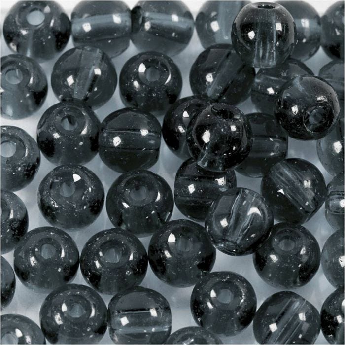 Perles en verre, d 4 mm, diamètre intérieur 1 mm, gris, 45 pièces/ 1 Pq.