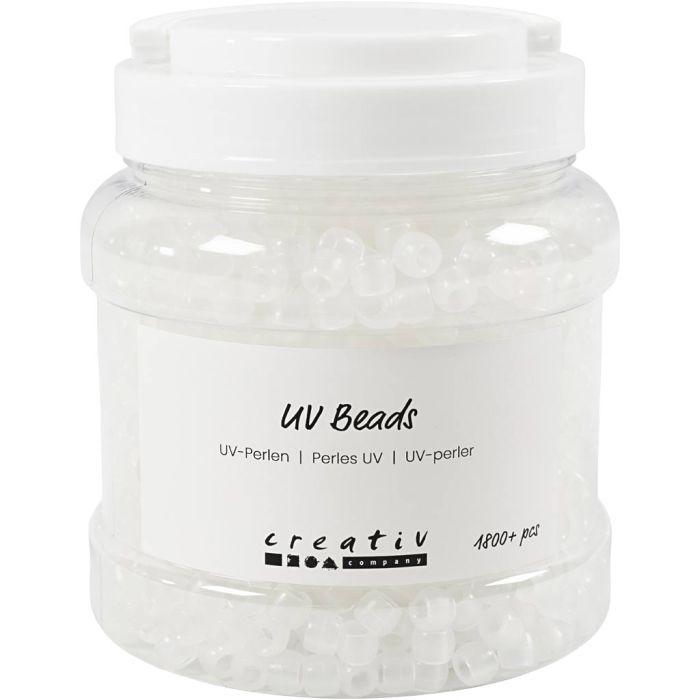 Perles UV , L : 6 mm, d 8 mm, diamètre intérieur 4 mm, ca. 1800+ pièce, ass. de couleurs, 320 gr, 700 ml/ 1 boîte