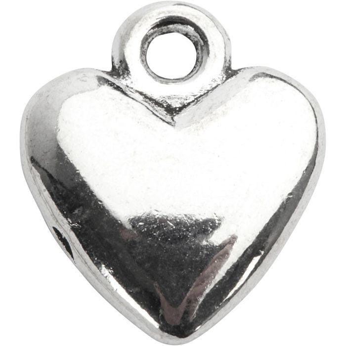 Pendentif en forme de coeur, dim. 13x15 mm, argenté, 10 pièces/ 1 Pq.