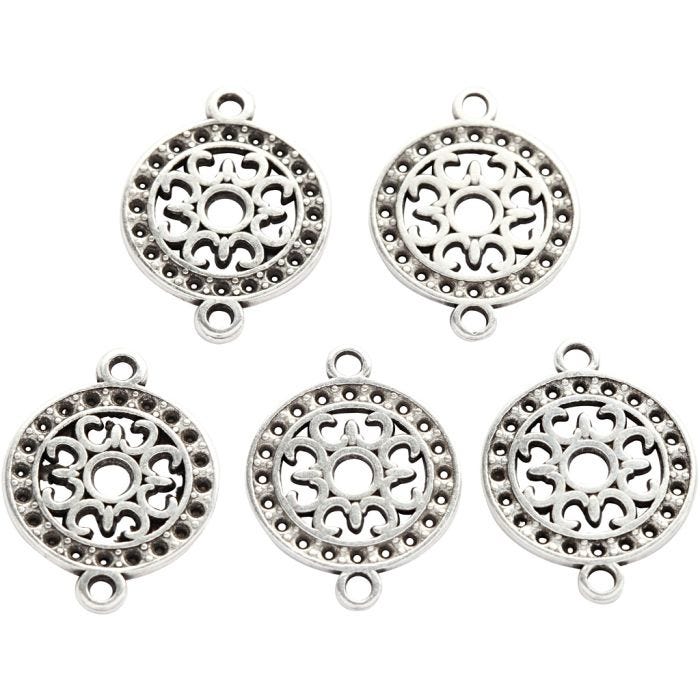 Pendentif, d 14 mm, diamètre intérieur 1,2 mm, argenté, 5 pièces/ 1 Pq.