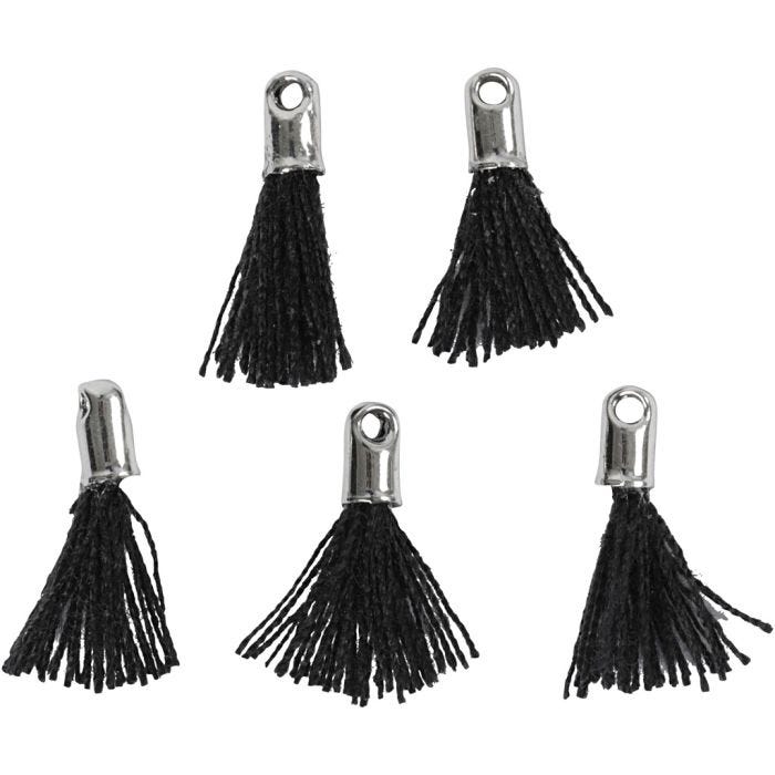 Pompon en coton, 10 mm, 1 mm, noir, 5pièces/ 1 Pq.