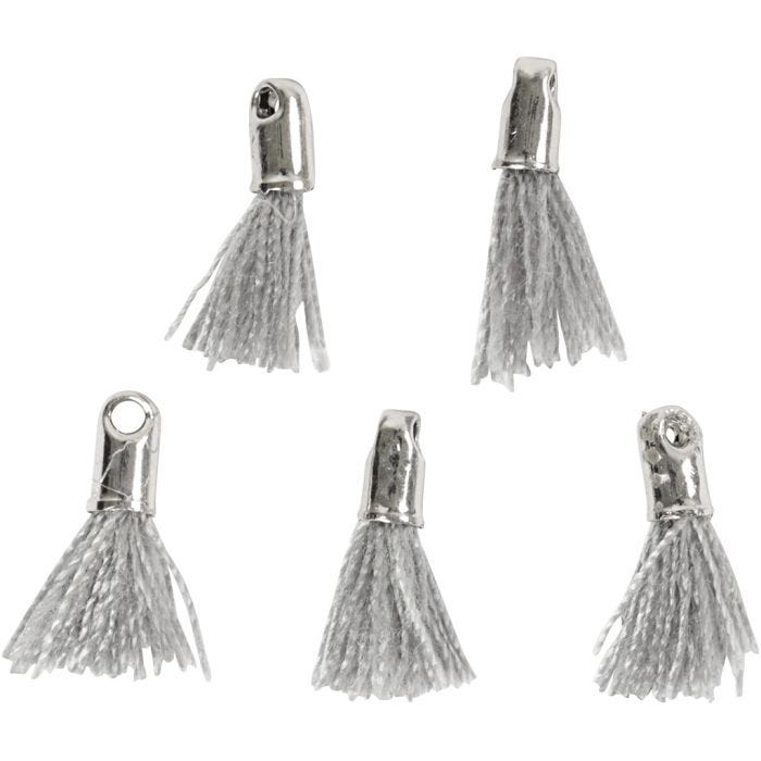 Pompon en coton, 10 mm, 1 mm, gris, 5pièces/ 1 Pq.