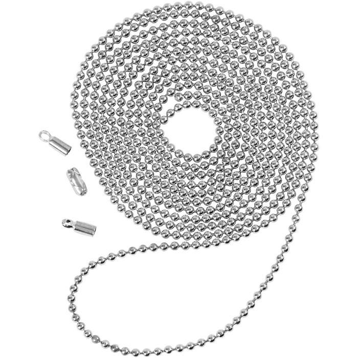 Chaîne de perles, d 1,5 mm, argenté, 1m/ 1 Pq.