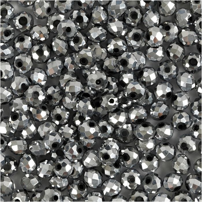 Perles à facettes, dim. 3x4 mm, diamètre intérieur 0,8 mm, gris métallique, 100pièces/ 1 Pq.