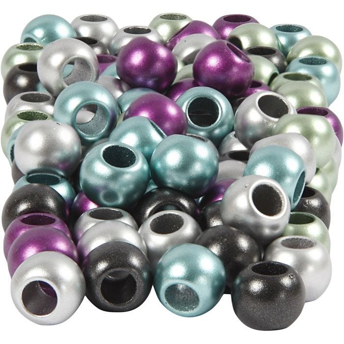 Perles Pony, d 10 mm, diamètre intérieur 4 mm, couleurs métalliques, 60 gr, 125ml/ 1 Pq.