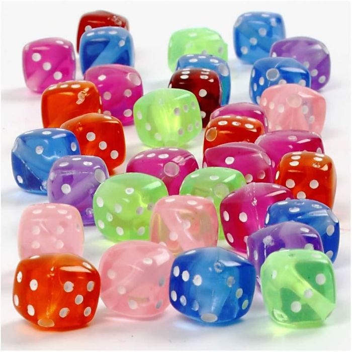 Perles dés, dim. 7x7 mm, diamètre intérieur 1,5 mm, 105 gr, 125ml/ 1 Pq.