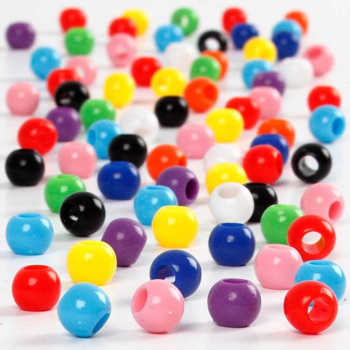 Perles Pony, d 6 mm, diamètre intérieur 3 mm, 75 gr, 125 ml/ 1 Pq.