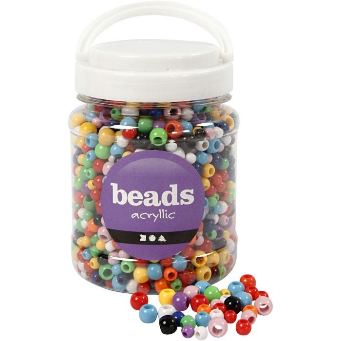 Perles Pony, d 6-10 mm, diamètre intérieur 3-5 mm, ass. de couleurs, 430 gr, 700ml/ 1 boîte