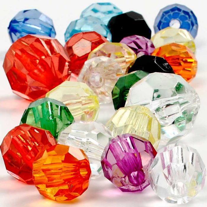 Perles à Facettes, dim. 10-12-16 mm, diamètre intérieur 1-2,5 mm, ass. de couleurs, 75 gr, 100pièce/ 1 Pq.