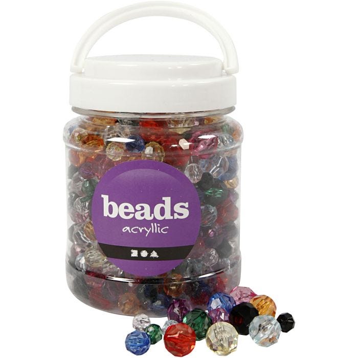 Perles à Facettes, dim. 10-12-16 mm, diamètre intérieur 1-2,5 mm, ass. de couleurs, 500 gr, 700ml/ 1 boîte