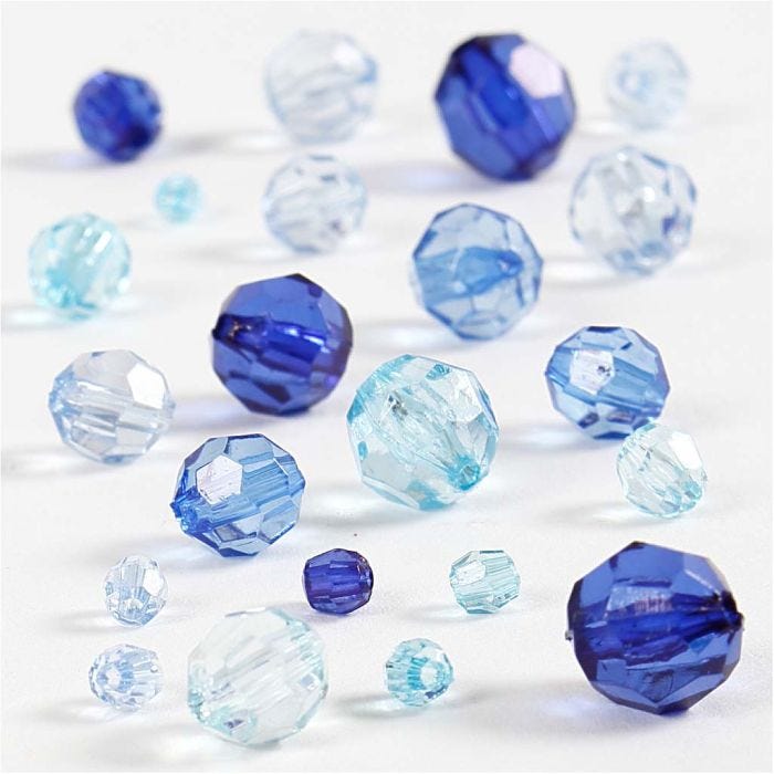 Perles à Facettes, dim. 4-12 mm, diamètre intérieur 1-2,5 mm, harmonie de bleus, 45gr/ 1 Pq.