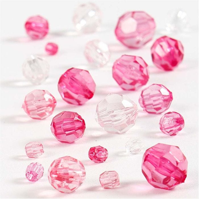 Perles à facettes, dim. 4-12 mm, diamètre intérieur 1-2,5 mm, rose, 45 gr/ 1 Pq.