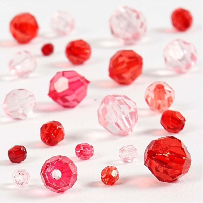 Perles à Facettes, dim. 4-12 mm, diamètre intérieur 1-2,5 mm, harmonie de rouges, 45gr/ 1 Pq.