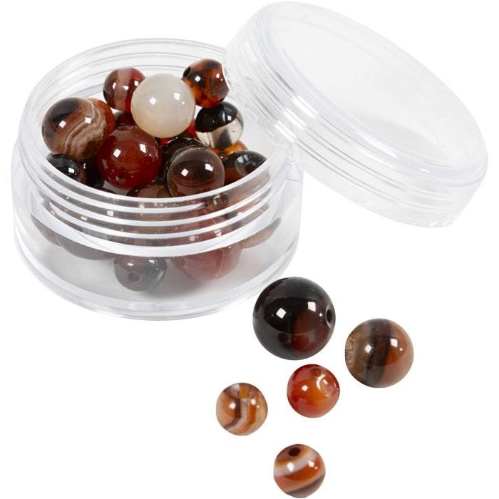 Perles de pierres d'agate, dim. 1x10, 12x8, 15x6 mm, diamètre intérieur 0,9-1 mm, brun foncé, 28 pièces/ 1 Pq.