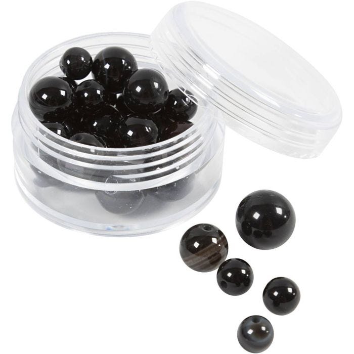 Perles de pierres d'agate, dim. 1x10, 12x8, 15x6 mm, diamètre intérieur 0,9-1 mm, noir, 28 pièces/ 1 Pq.