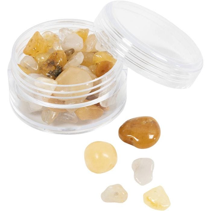 Perles de cristal, Calcite miel, d 7-12 mm, diamètre intérieur 1 mm, jaune clair, 63 pièces/ 1 Pq.