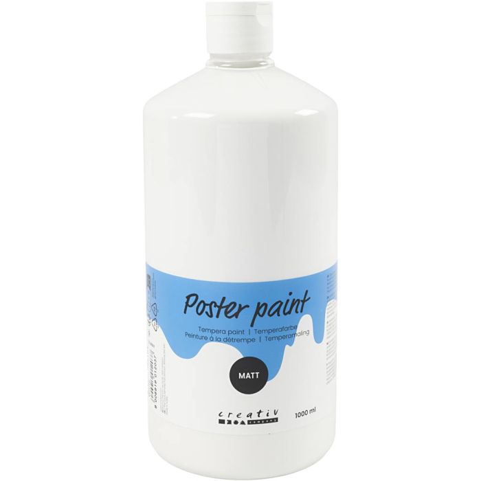 Peinture à la détrempe Mate, blanc, 1000 ml/ 1 flacon