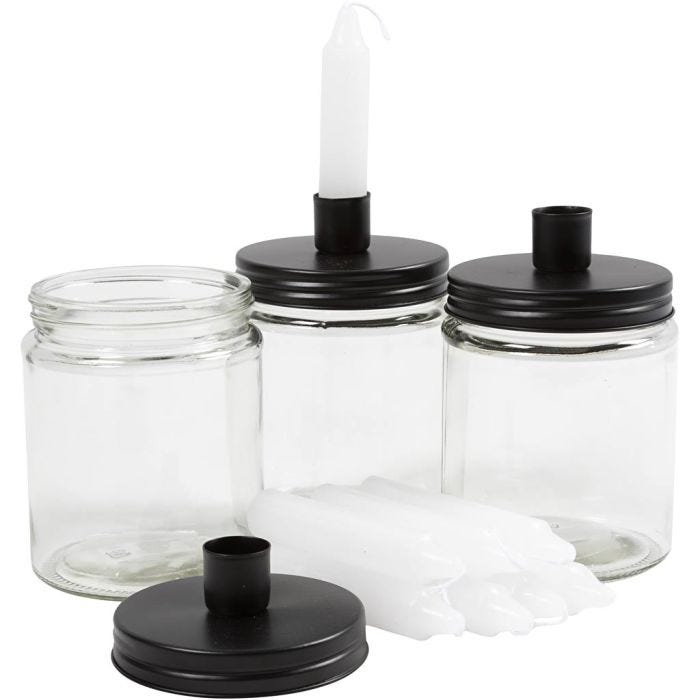 Pot surmonté d'un bougeoir et bougies, 15 cm, 9.5 cm, 6set/ 1 Pq.