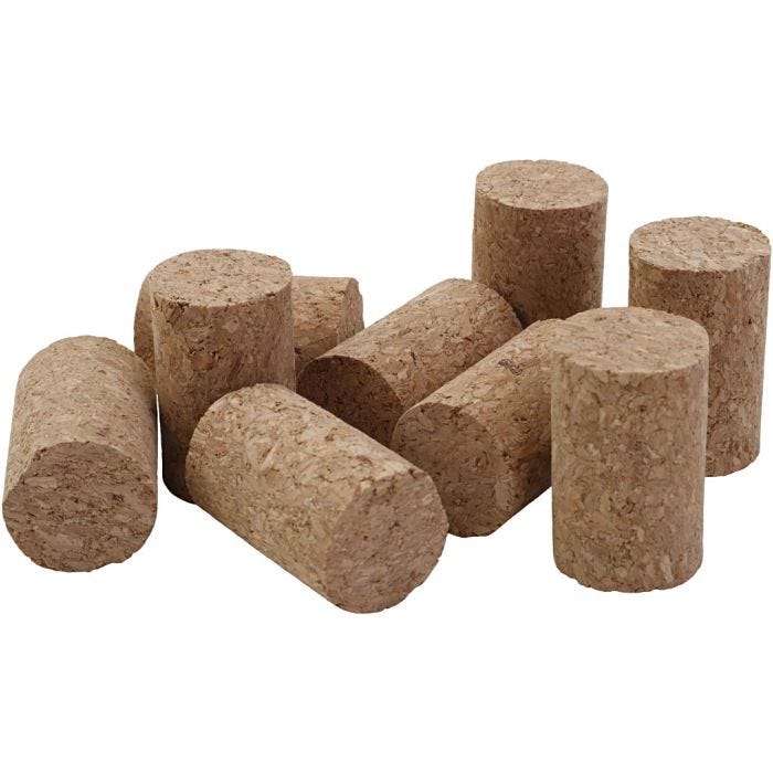 Bouchons en liège, H : 4 cm, d 2.5 cm, dim. 4x2,5 cm, 50 pièces/ 1 Pq.