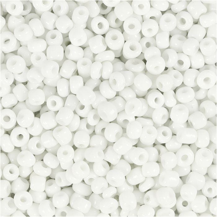 Perles de rocaille, d 3 mm, dim. 8/0, diamètre intérieur 0,6-1,0 mm, blanc, 25 gr/ 1 Pq.