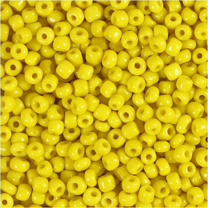 Perles de rocaille, d 3 mm, dim. 8/0, diamètre intérieur 0,6-1,0 mm, jaune, 25 gr/ 1 Pq.