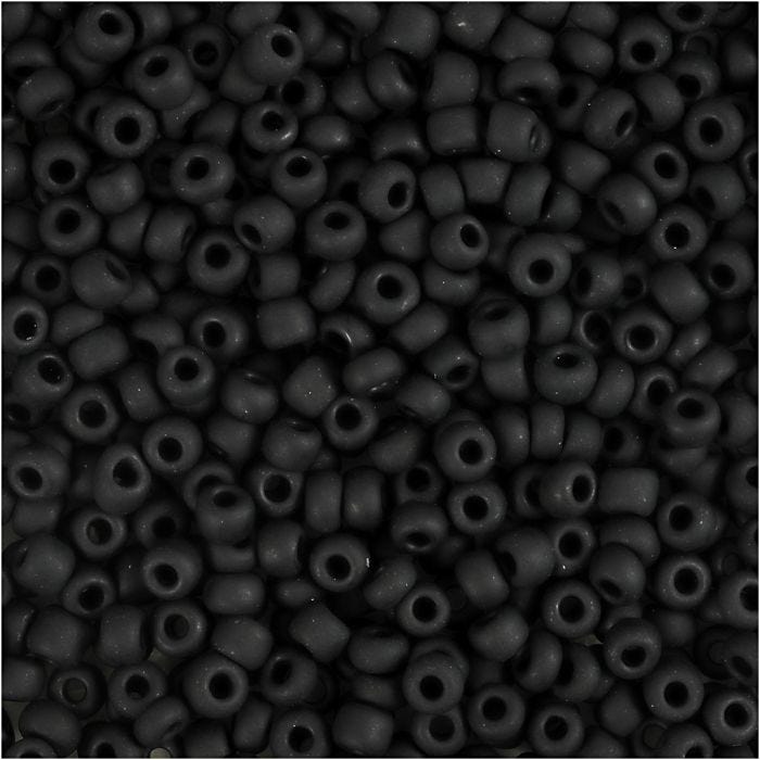 Perles de rocaille, d 3 mm, dim. 8/0, diamètre intérieur 0,6-1,0 mm, noir mat, 25 gr/ 1 Pq.