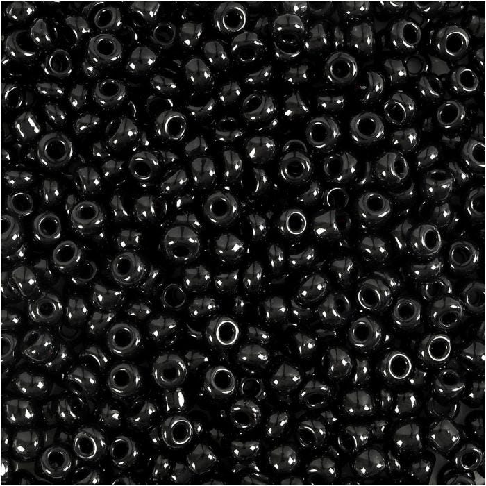 Perles de rocaille, d 3 mm, dim. 8/0, diamètre intérieur 0,6-1,0 mm, noir, 25gr/ 1 Pq.