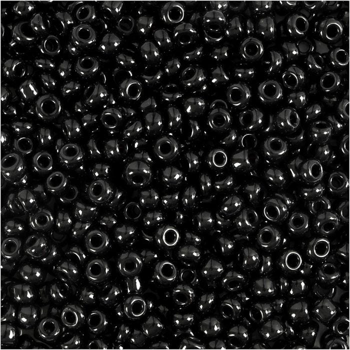 Perles de rocaille, d 3 mm, dim. 8/0, diamètre intérieur 0,6-1,0 mm, noir, 500gr/ 1 Pq.