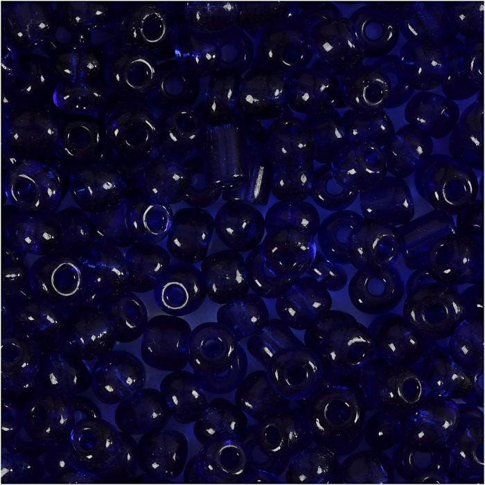 Perles de rocaille, 4 mm, 6/0, 0,9-1,2 mm, cabalt transparent, 25gr/ 1 Pq.