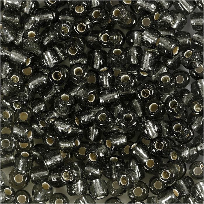 Perles de rocaille, 4 mm, 6/0, 0,9-1,2 mm, gris transparent, 25gr/ 1 Pq.