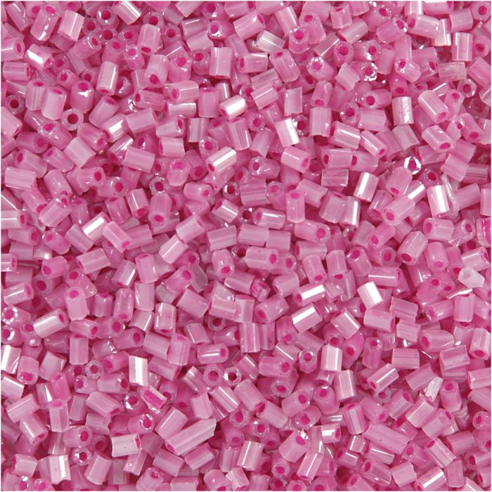 Perles de Rocaille 2-cut, d 1,7 mm, dim. 15/0, diamètre intérieur 0,5 mm, rose, 25 gr/ 1 Pq.