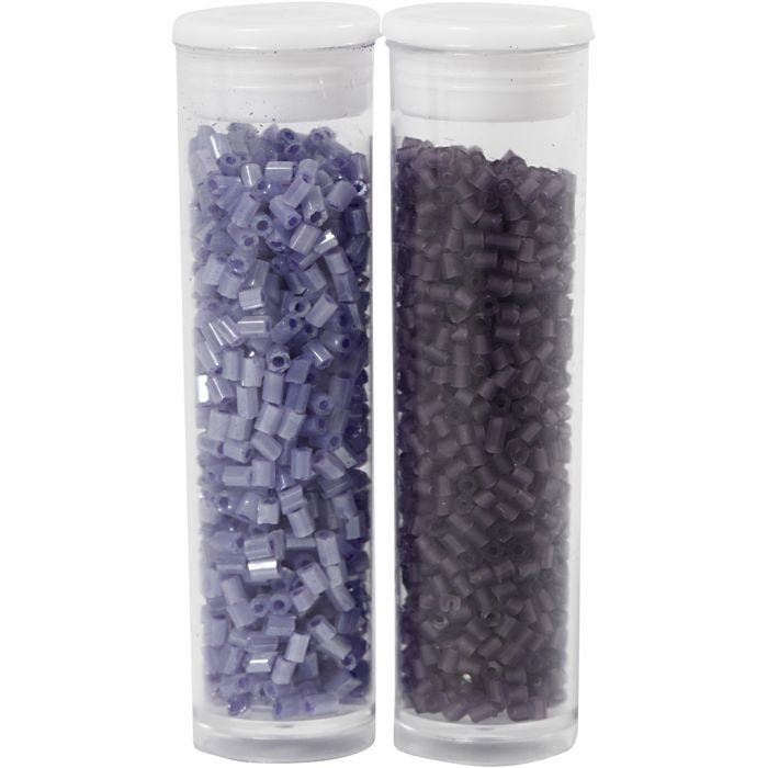 Rocailles 2-cut, d 1,7 mm, dim. 15/0, diamètre intérieur 0,5 mm, violet givré, violet transparent, 2x7 gr/ 1 Pq.
