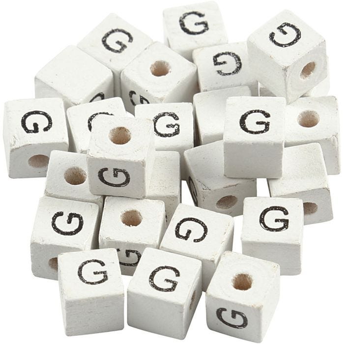Perles lettres, G, 8x8 mm, 3 mm, blanc, 25pièces/ 1 Pq.